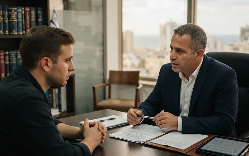 עורך דין פלילי מייעץ לחשוד בתיק אלימות במשפחה פלילי בחדר חקירות
