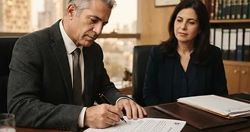 איש עסקים חותם על מסמך ערבות אישית בבנק ומסכן את נכסיו האישיים
