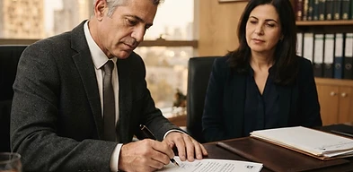 איש עסקים חותם על מסמך ערבות אישית בבנק ומסכן את נכסיו האישיים