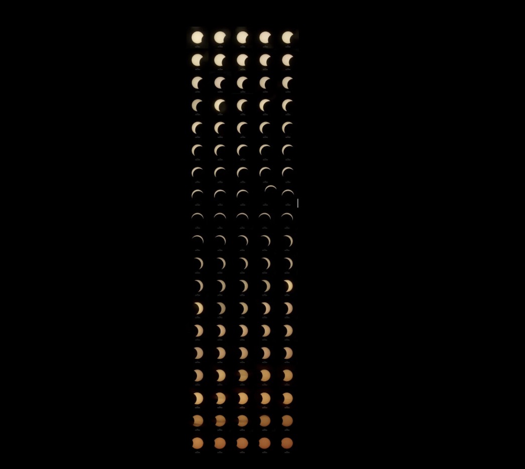 A collage of the partial solar eclipse from the beach of Bergen aan Zee, Netherlands