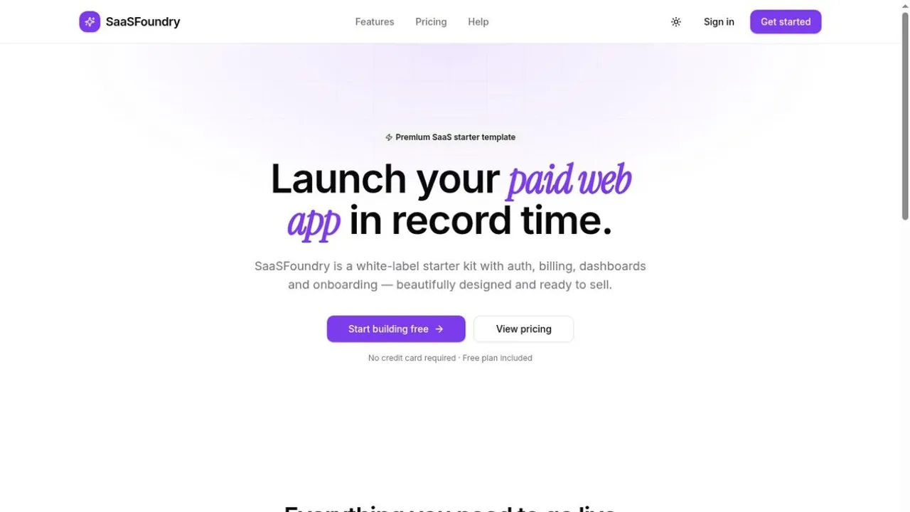 SaaSFoundry — Premium SaaS Starter template preview