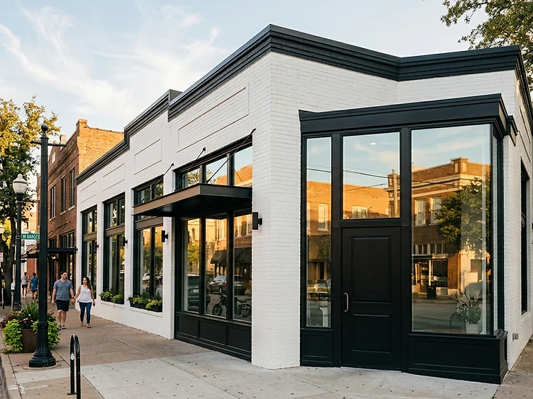 Freshly painted bright Dallas building exterior