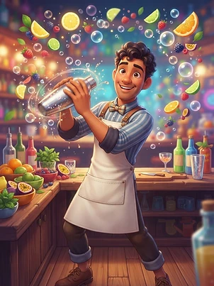Illustrated cartoon Daniele character