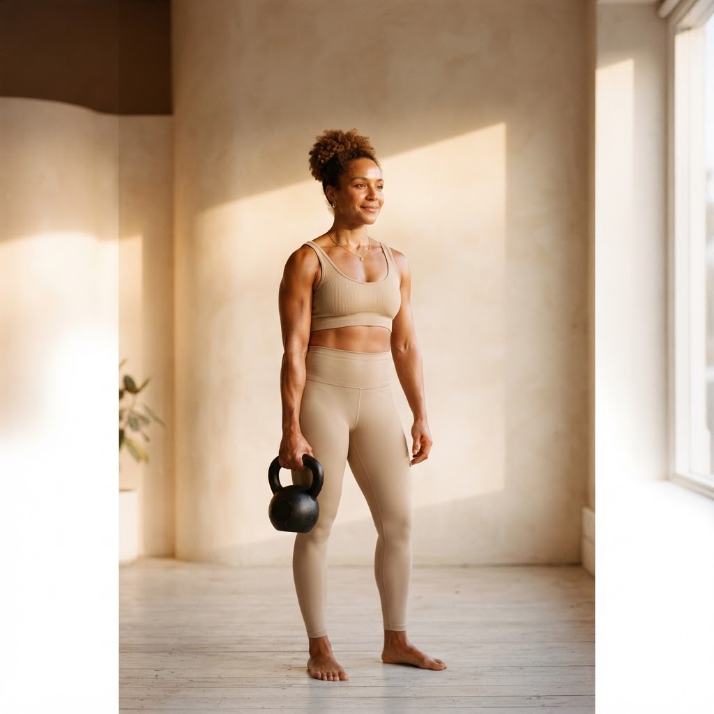 Member training with a kettlebell in the AURA studio