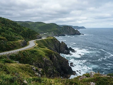 Cabot Trail, Nova Scotia — Atlantic cliffs and highland green on Cape Breton.
