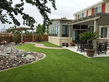 Wood patio cover and pergola with custom concrete work