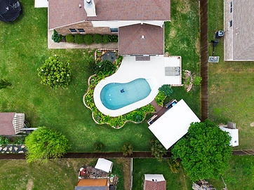 Overhead view of custom enclosure and patio hardscape
