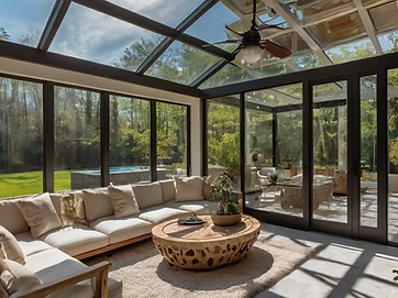 Modern black-frame sunroom enclosed for all weather