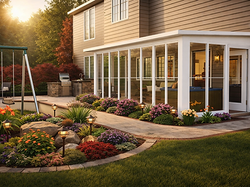 Modern white sunroom enclosure attached to home