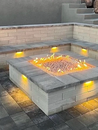 Custom concrete patio with built-in fire pit