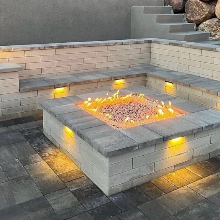 Custom concrete hardscape with built-in fire pit in Temecula, CA