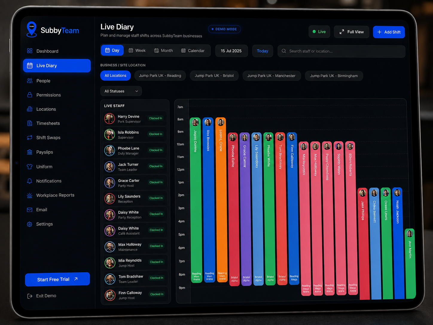 Subbyteam Live Diary shown on an iPad