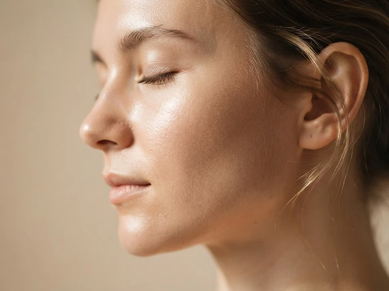 Macro detail of healthy, hydrated skin in warm natural light