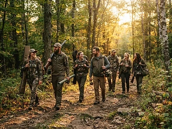 Outdoorsmen community walking together