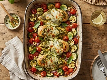 Pesto Chicken & Veggie Bake