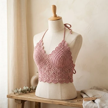 Women's Dusty Rose Crochet Halter Top