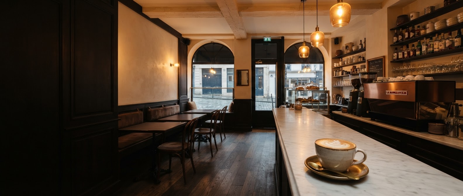 Warm interior of Maison Velvet & Bean