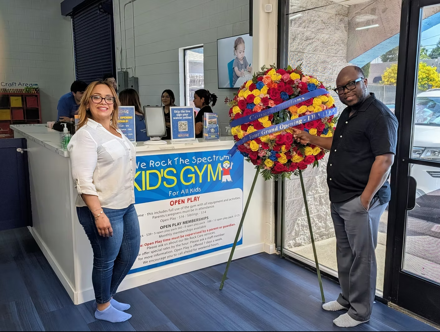 Grand opening flowers at the We Rock The Spectrum Northridge front desk