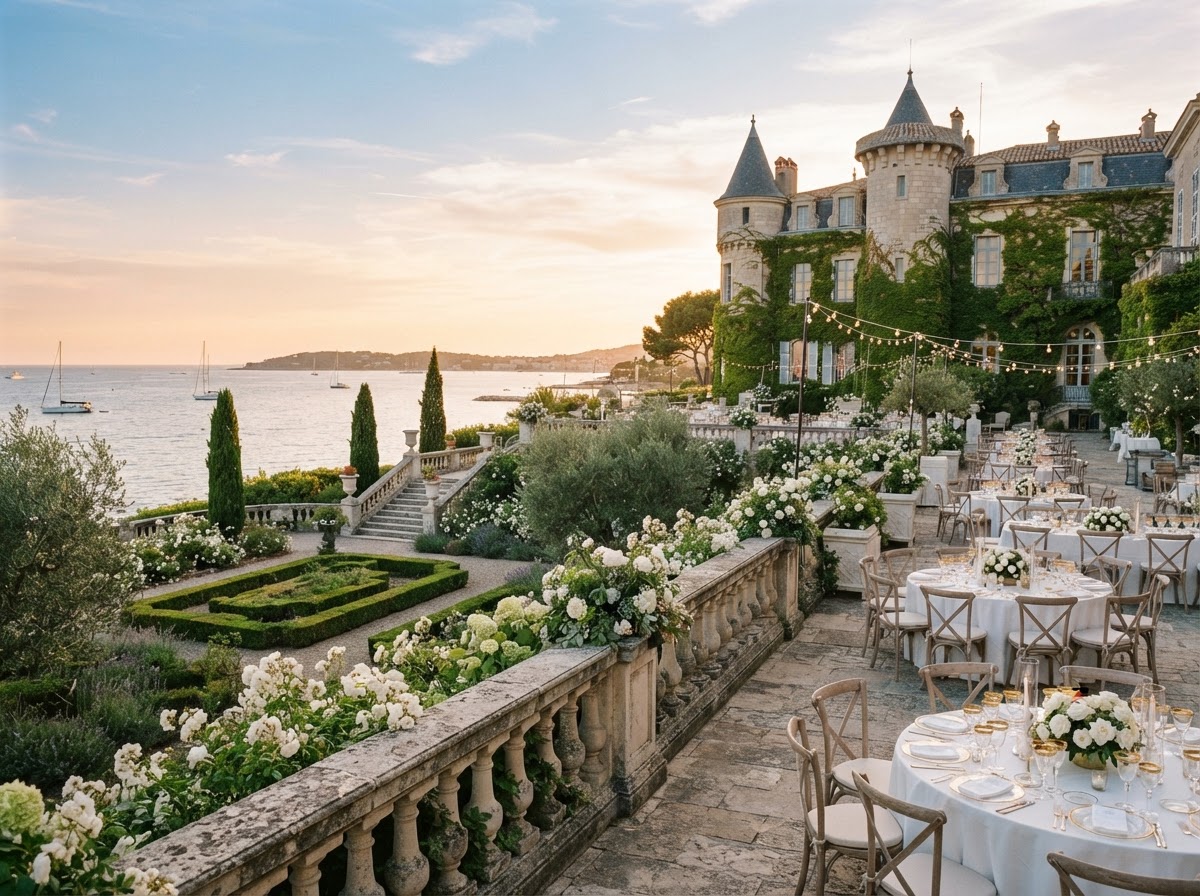 The formal Terrace and Gardens overlooking the water