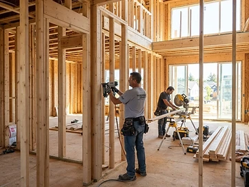 Illustrative photo of a home under construction with wood framing