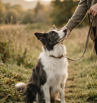 Border Collie looking up attentively at its handler