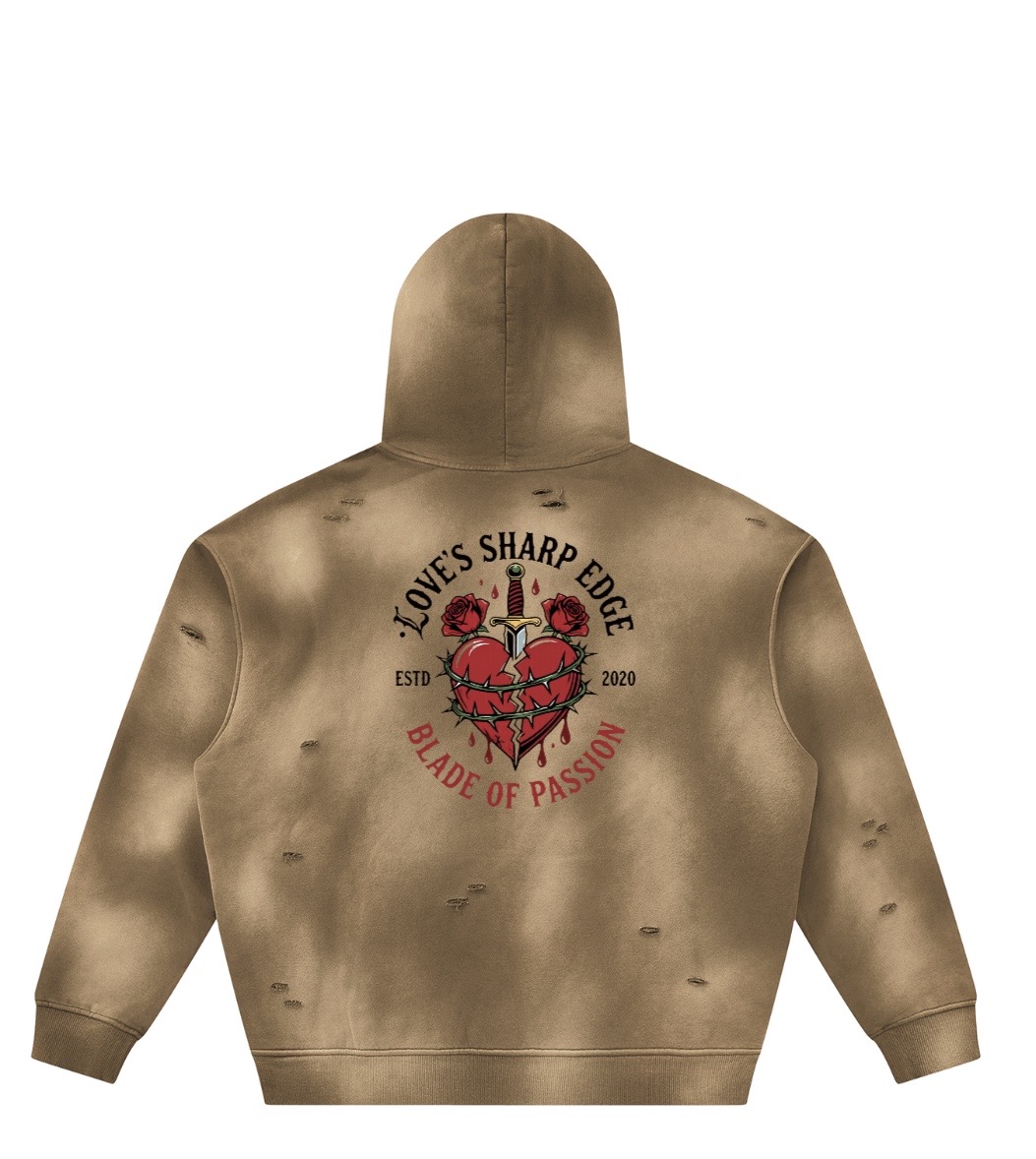 Distressed Hoodie — Vintage Brown — back