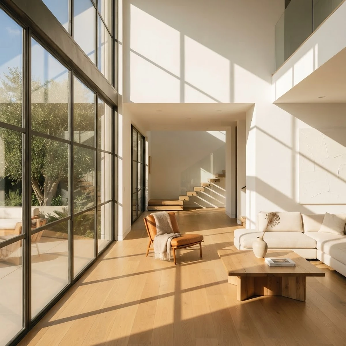 An immaculate, sun-drenched modern living room restored to pristine condition by Walis & Co. in Las Vegas