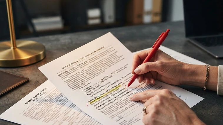 Homeowner conducting a mortgage document review on a dark desk to spot loan document errors.