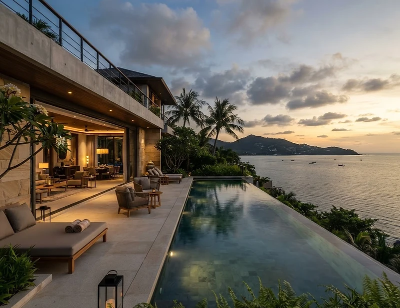 Serene Koh Samui villa opening onto an infinity pool and horizon