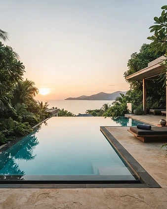 Crystal-clear infinity pool edge in natural light