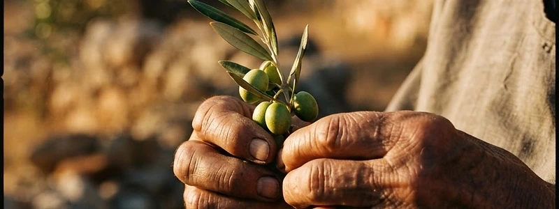 Hands holding a sprig of fresh olives in golden light