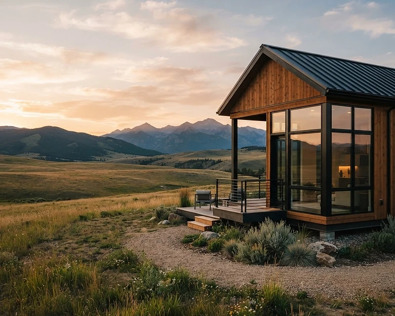 A modern home delivered and set on a Montana property