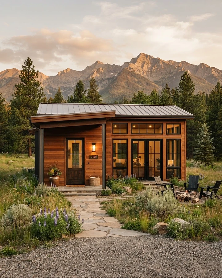 A factory-built modular home set on a Montana property