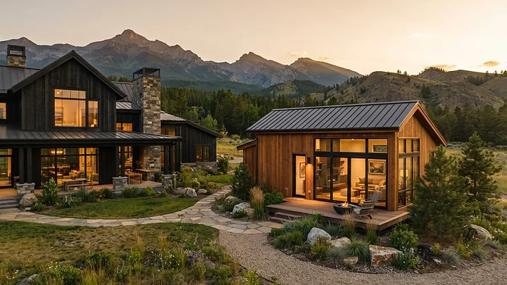 A completed modular home in the Montana landscape