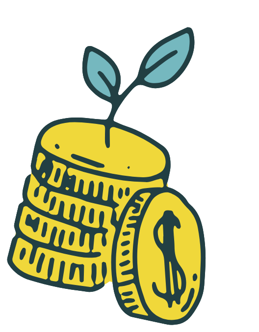 A stack of coins with a sprout growing from the top
