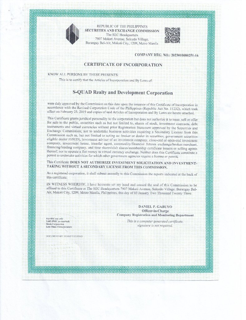 SEC Certificate of Incorporation