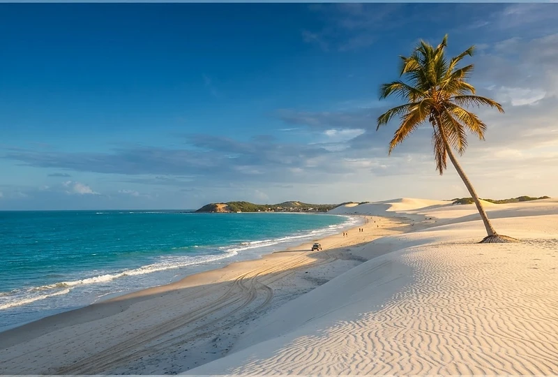 Litoral do Ceará com dunas, coqueiro e mar azul