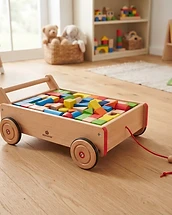Baby Pull-Along Wooden Wagon with Blocks