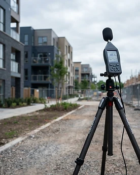 Sound level meter on site during an environmental noise survey