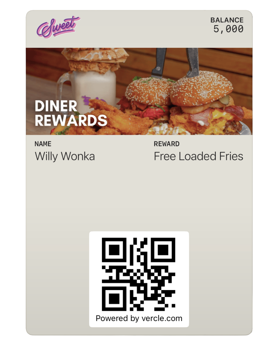 Sweet Diner Rewards card โ balance, reward and QR code