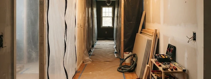 Floor protection and dust containment set up before renovation work begins