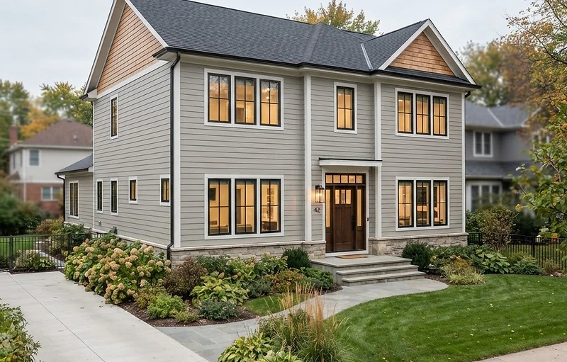 Renovated home exterior with new roof, windows, and doors