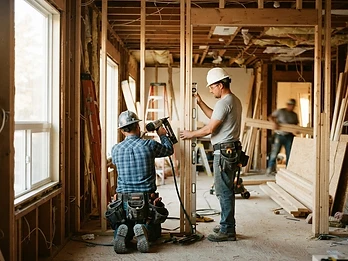 Renovation crew at work on an interior framing project