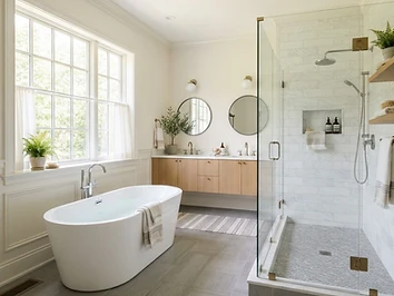 Example bathroom remodel — walk-in shower and tile flooring