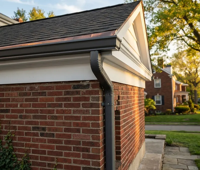 Seamless aluminum gutter and downspout detail
