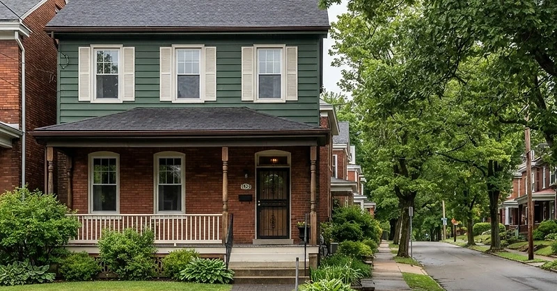 Two-story brick home typical of Pittsburgh-area neighborhoods