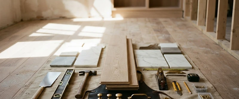 Design rendering of a renovation crew and tools on a Pittsburgh job site