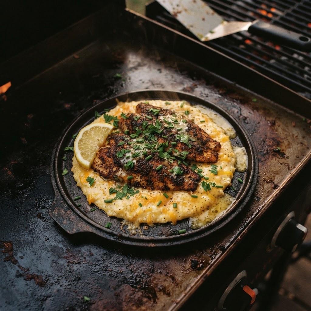 Blackened Catfish over Cheesy Grits