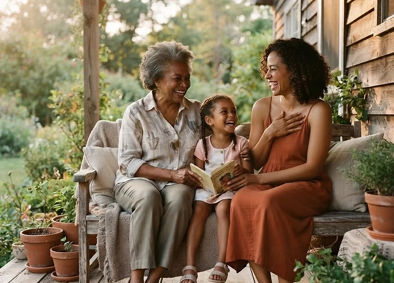 A multi-generational family sharing a warm moment together