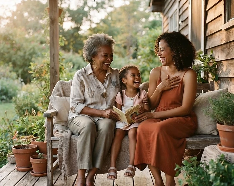 A multi-generational family sharing a warm moment together